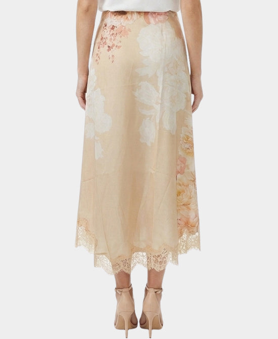 
Printed Midi Skirt w/ Lace Trim in BEIGE MULTI view 2