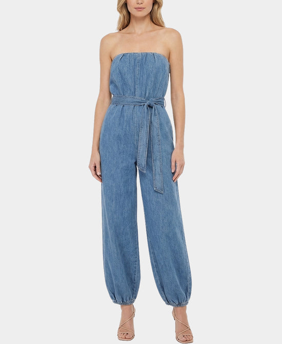 Denim Strapless Jumpsuit view 1