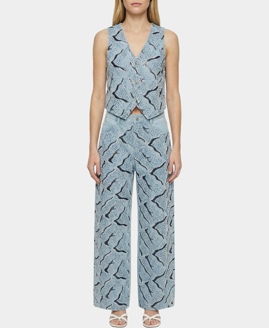 Denim Embroidered Vest Top & Pants - 2 Pc Set view 1