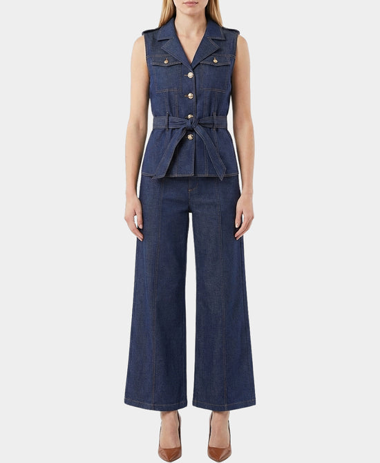 Printed Denim Vest & Pants - 2 Pc Set view 1