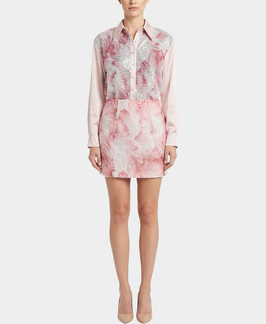 Satin & Textured Flower & Sequins Top & Skirt - 2 Pc Set view 1