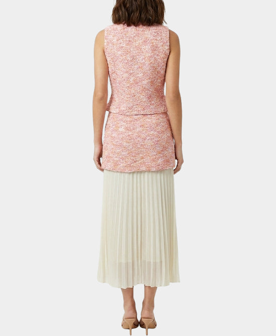 
Tweed Top w/ Gold Hardware Buttons & Knit & Pleated Skirt - 2 Pc Set in PINK view 2