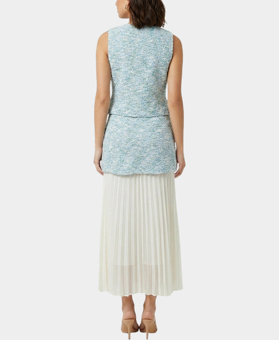 
Tweed Top w/ Gold Hardware Buttons & Knit & Pleated Skirt - 2 Pc Set in BLUE view 2
