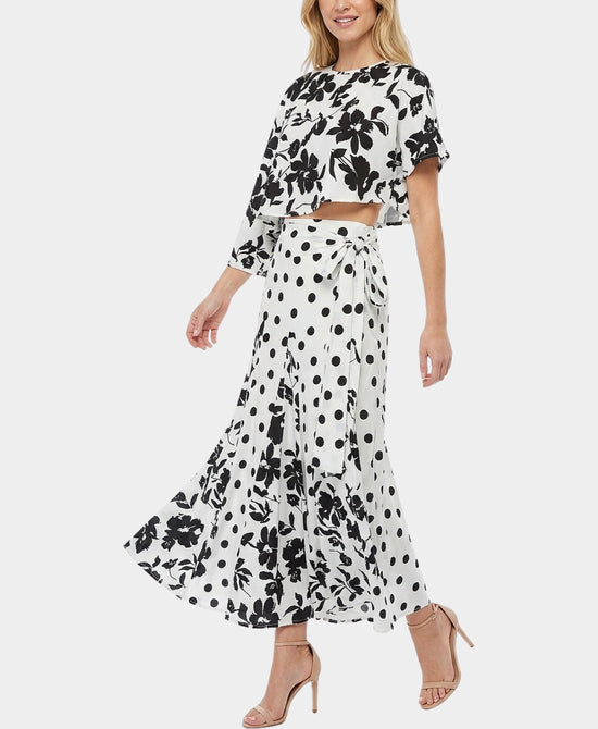 
Polka Dot & Floral Cape & Maxi Skirt Set - 2 Pc Set in WHITE/BLACK view 1