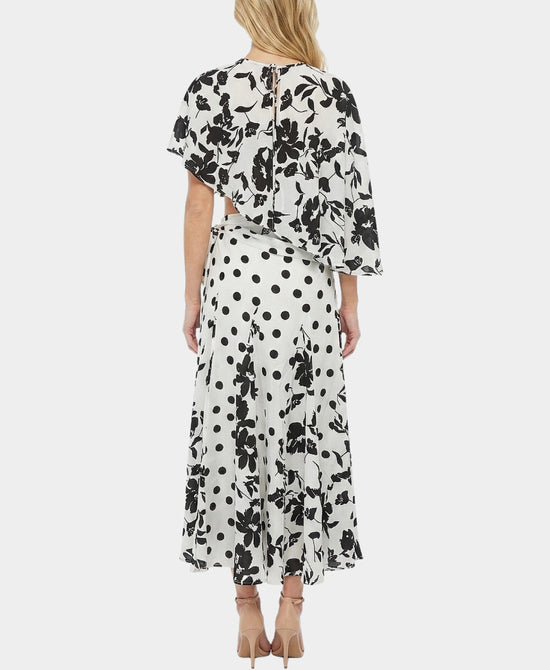 
Polka Dot & Floral Cape & Maxi Skirt Set - 2 Pc Set in WHITE/BLACK view 2