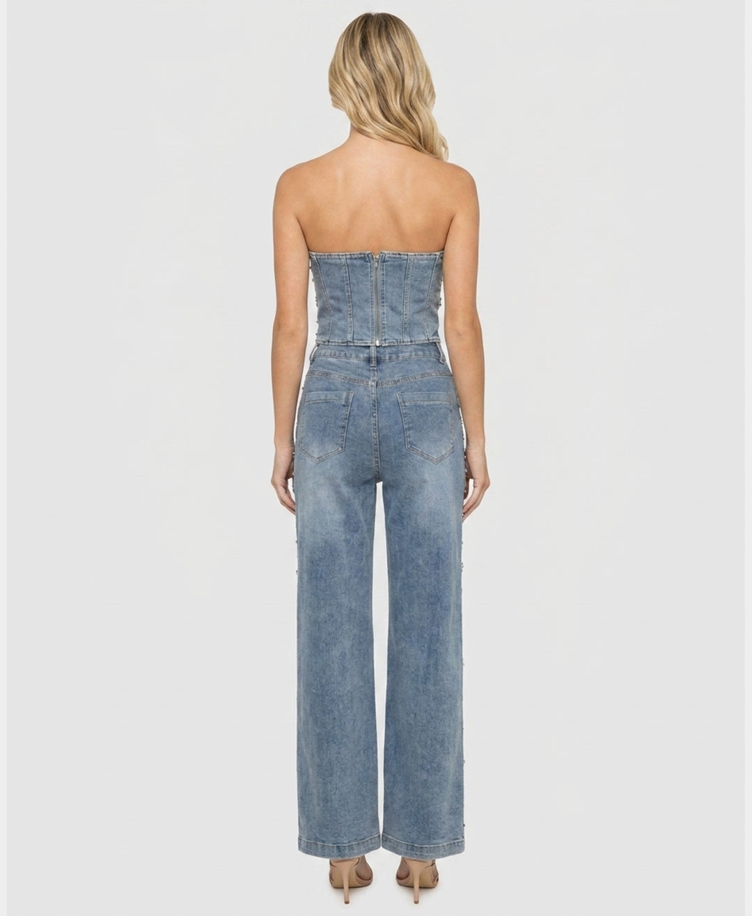 Denim Corset Top & Pants w/ Jewels - 2 Pc Set – FOX'S - Online