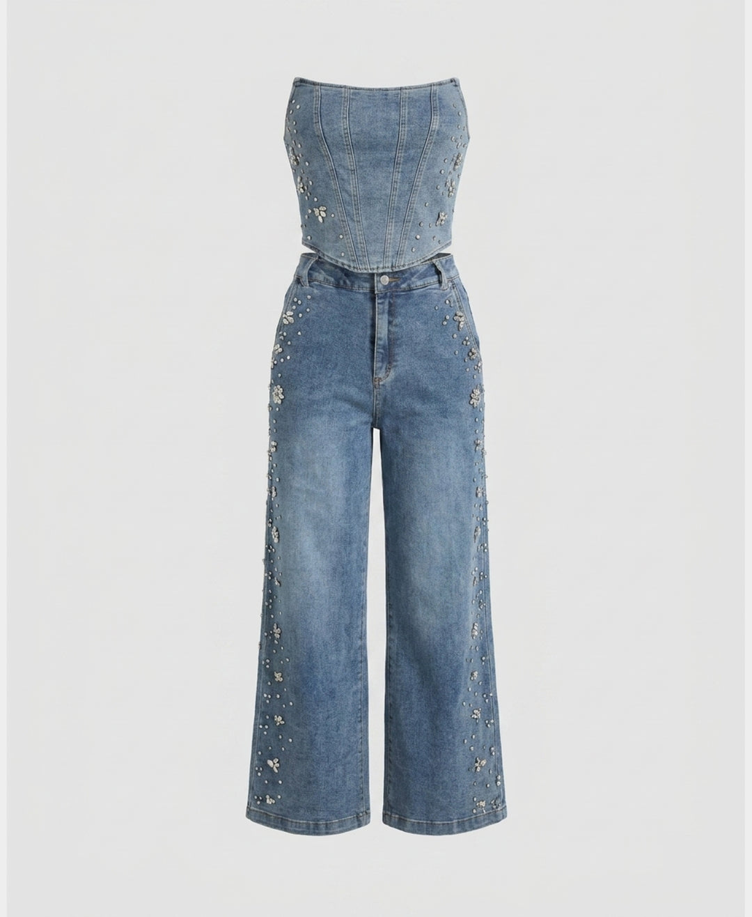 Denim Corset Top & Pants w/ Jewels - 2 Pc Set – FOX'S - Online
