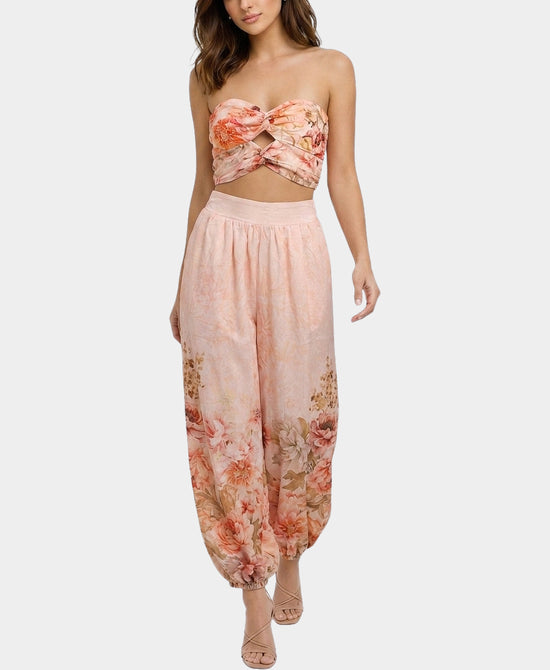 
Floral Print Bandeau Top & Pants - 2 Pc Set in PINK MULTI view 1