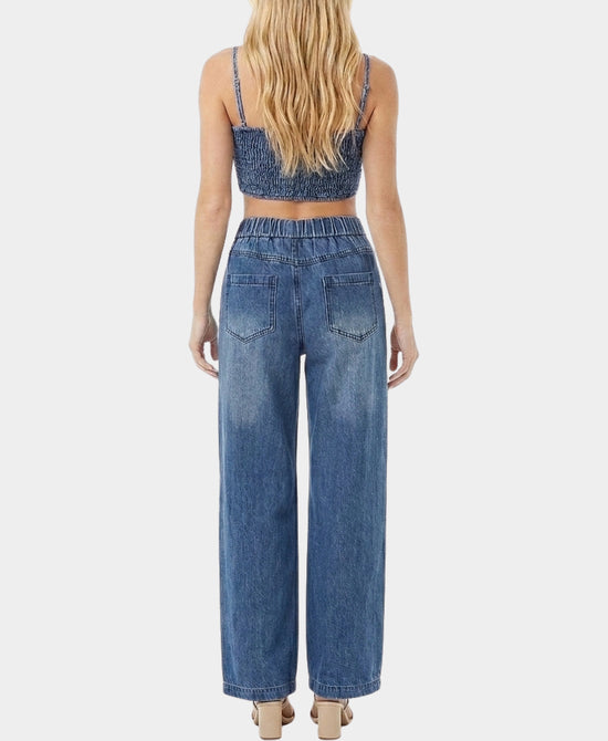 
Studded Denim Bandeau Top & Pants - 2 Pc Set in DARK WASH view 2
