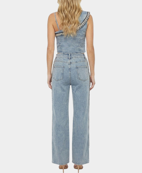 
Denim Vest Top & Pants w/ Jewels & Beads - 2 Pc Set in LIGHT WASH view 2