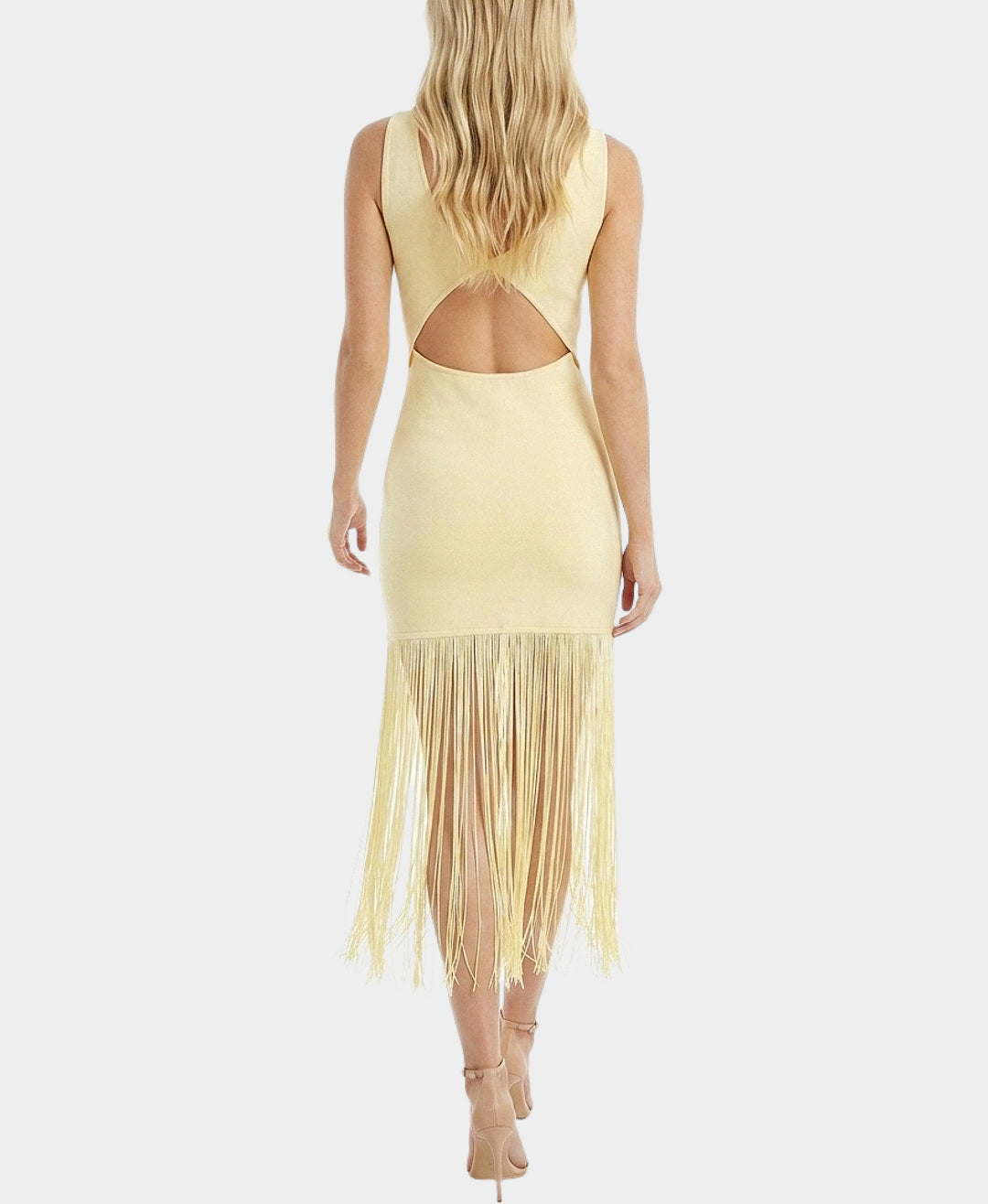 yellow fringe dress Knit Dress w/ Fringe Bottom L / YELLOW
