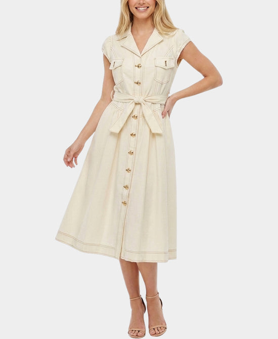 
Shirt Dress w/ Contrast Stitching Detail in IVORY view 1