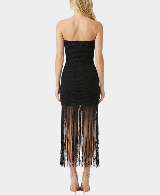 
Knit Strapless Dress w/ Fringe Bottom in BLACK view 2