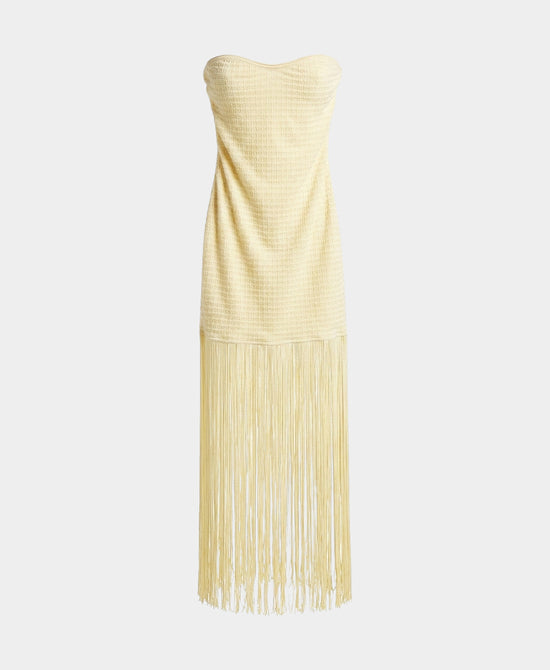 
Knit Strapless Dress w/ Fringe Bottom in YELLOW view 2
