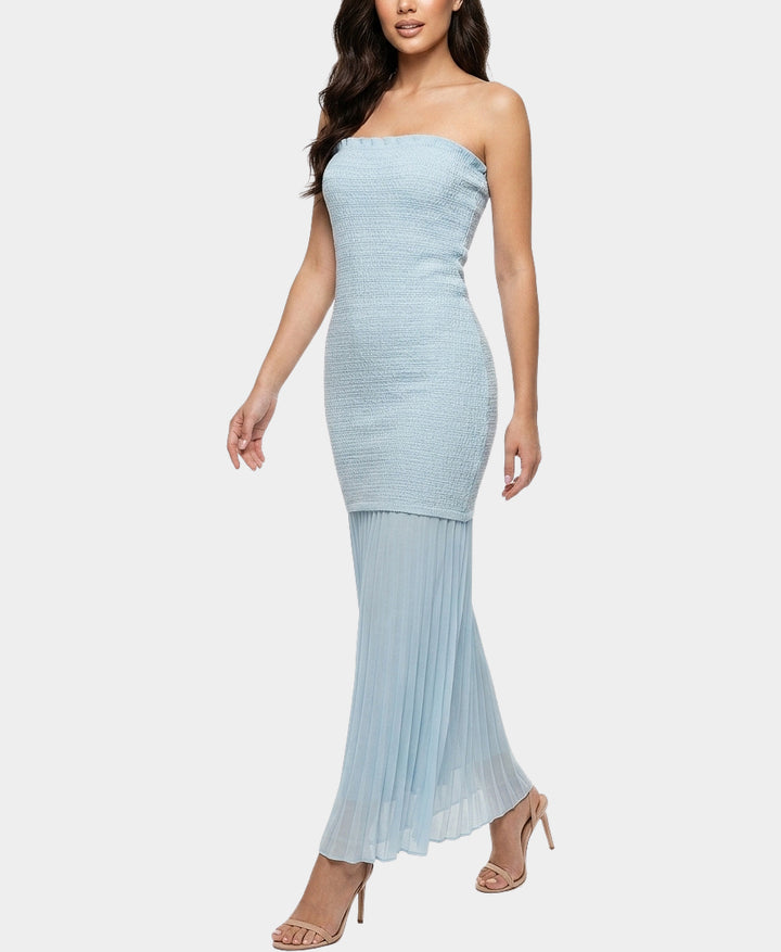 Dress w/ Pleated Sheer Bottom S / BLUE
