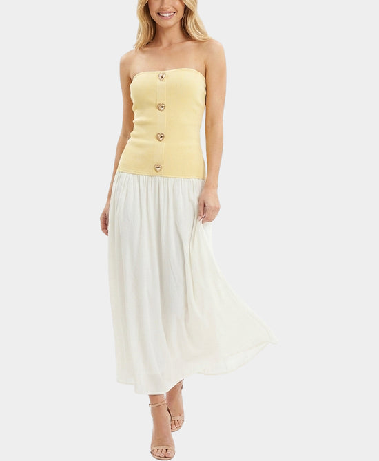 
Knit Strapless Maxi Dress in YELLOW/WHITE view 1