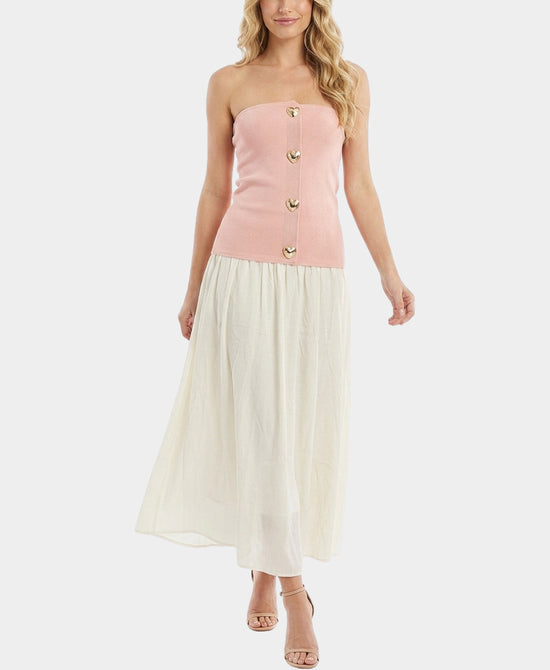 
Knit Strapless Maxi Dress in PINK/WHITE view 1