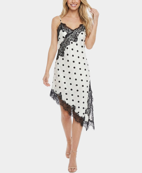 
Polka Dot Asymmetrical Lace Trim Dress in WHITE/BLACK view 1