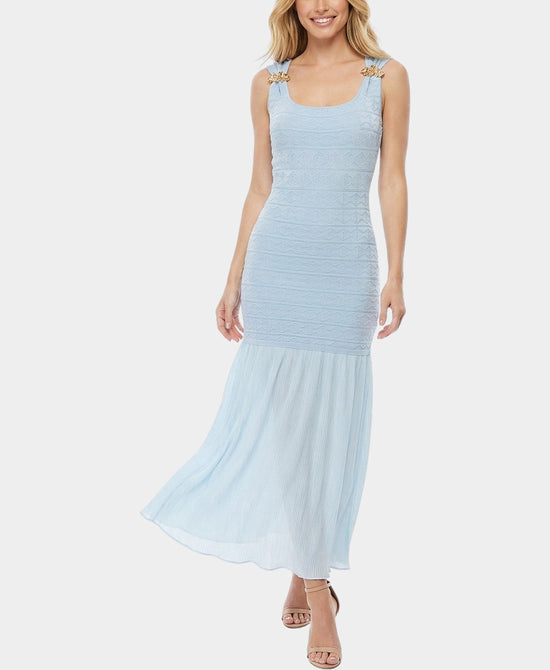 
Knit Dress w/ Pleated Sheer Bottom in BLUE view 1