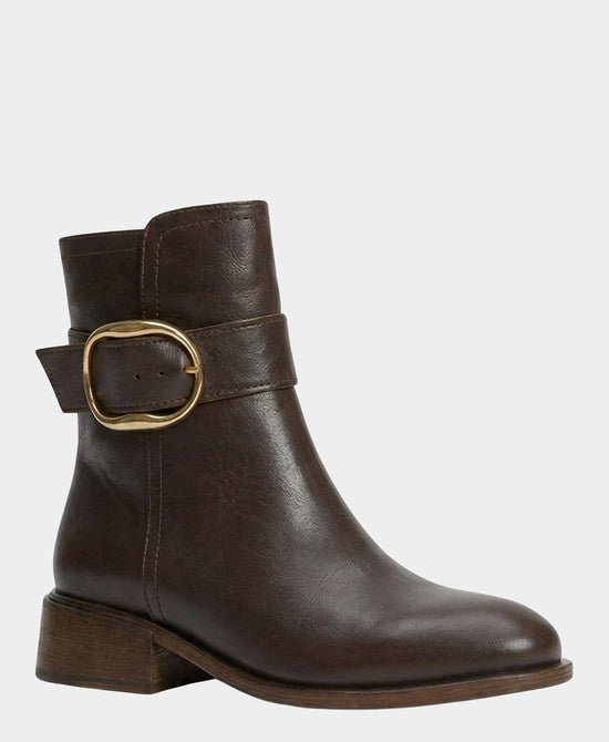 
Leather Buckle Bootie in BROWN view 1