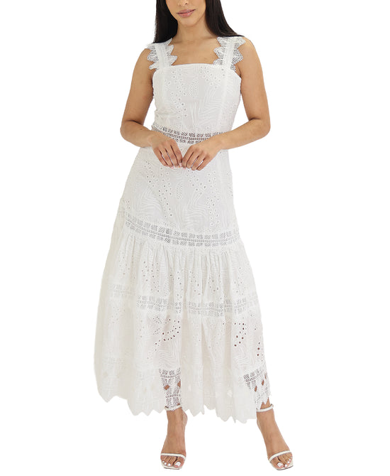 Eyelet Maxi Dress w/ Crochet Lace Insets view 1