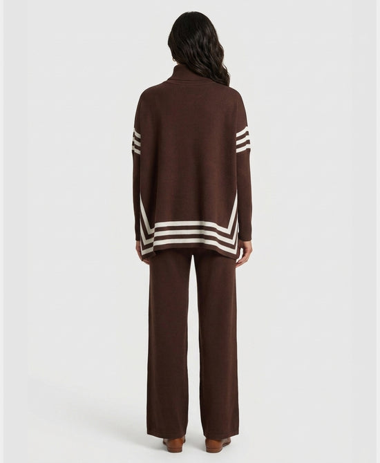 
Turtleneck Stripe Sweater w/ Pants Set- 2 pc Set in BROWN view 2