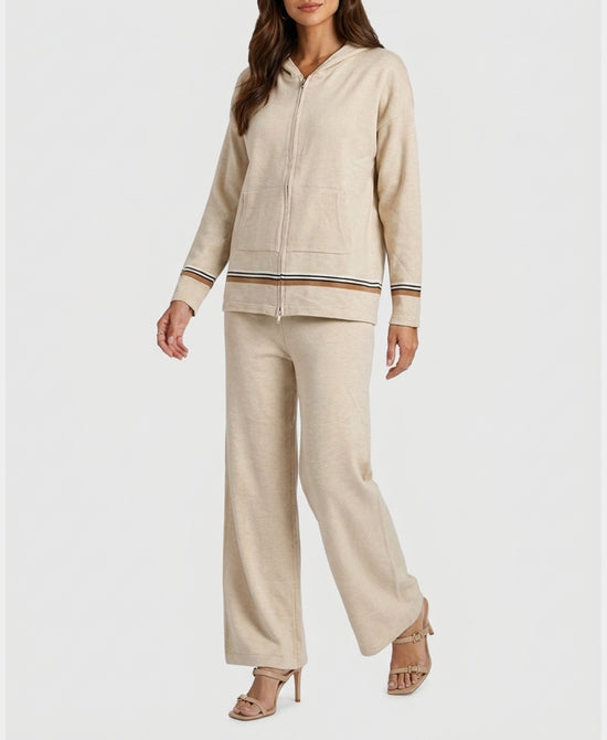 
Contrast Stripe Hoodie w/ Pants Set- 2 pc Set in CREAM view 1