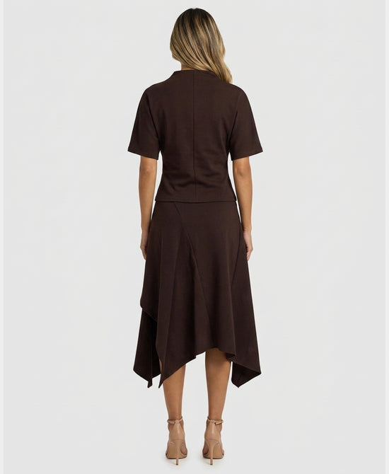 
Mock Neck Top w/ Asymmetrical Skirt Set- 2 pc Set in BROWN view 2