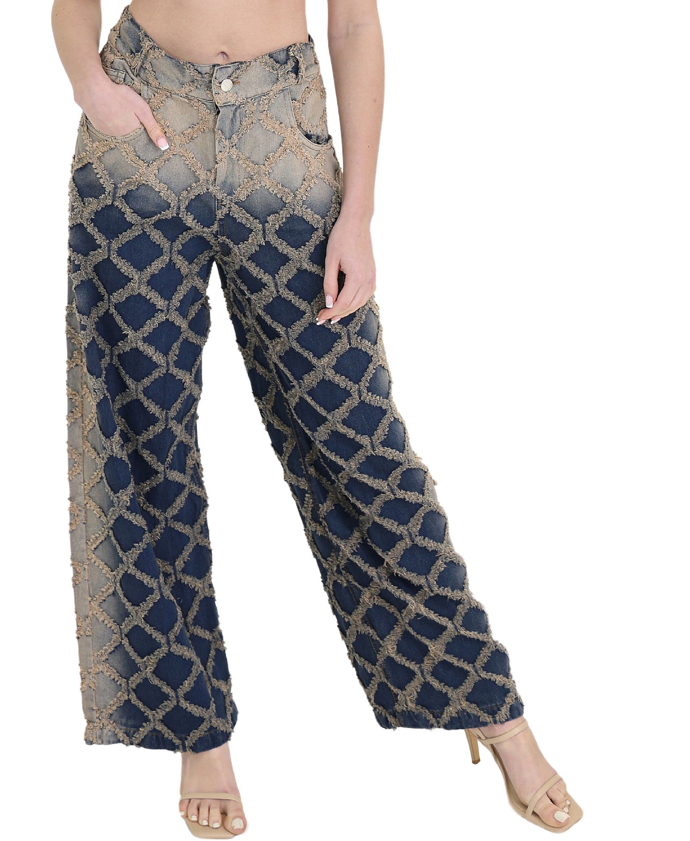 Textured Denim Pants