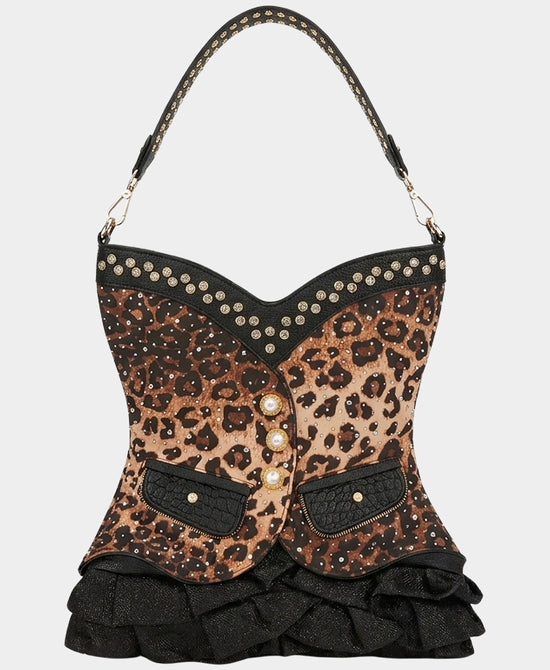
Leopard Print Crystal Corset Handbag in COFFEE view 1