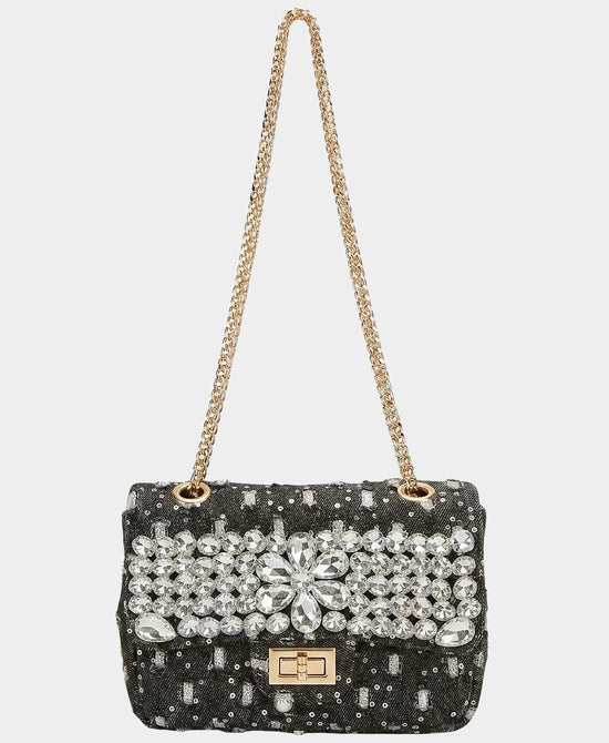 
Denim Crystal Evening Bag in BLACK view 1