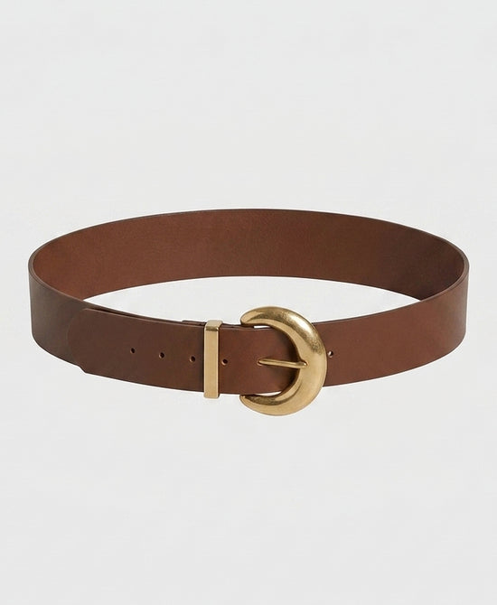
Faux Leather Belt w/ Textured Buckle in BROWN/GOLD view 2