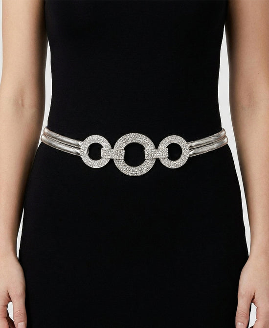 
Rhinestone Double Metal Stretch Belt in SILVER view 1