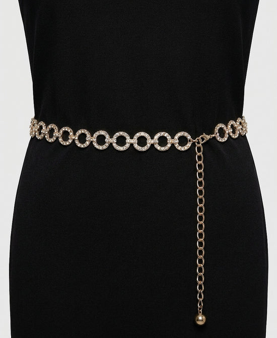 
Crystal Linked Circle Chain Belt in GOLD view 1