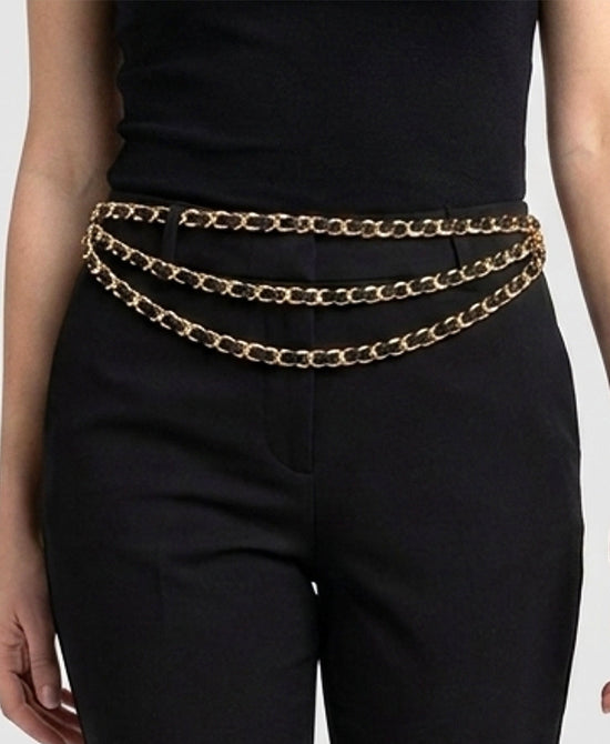 
Faux Leather Braided Chain Belt in BLACK/GOLD view 1