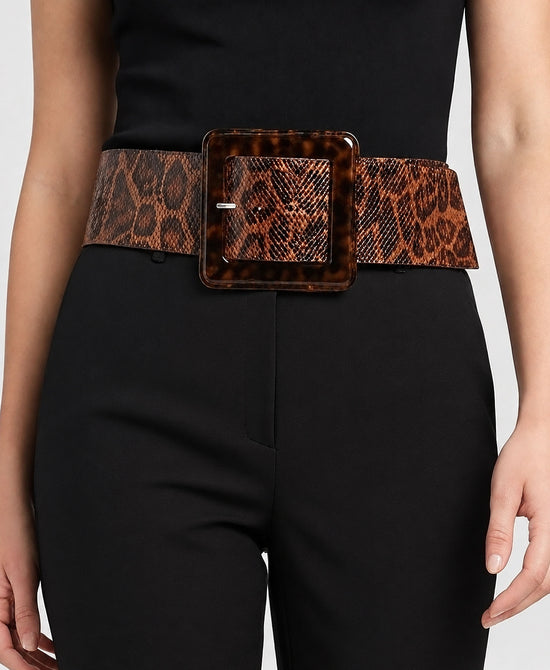 
Leopard Print Oversized Buckle Belt in BROWN/BLACK view 1