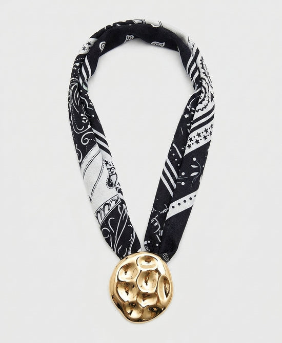 
Printed Scarf Pendant Necklace in BLACK view 2