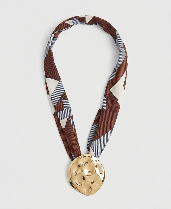 
Printed Scarf Pendant Necklace in BROWN view 2