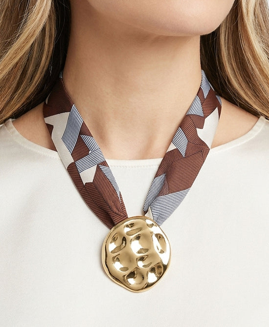 
Printed Scarf Pendant Necklace in BROWN view 1