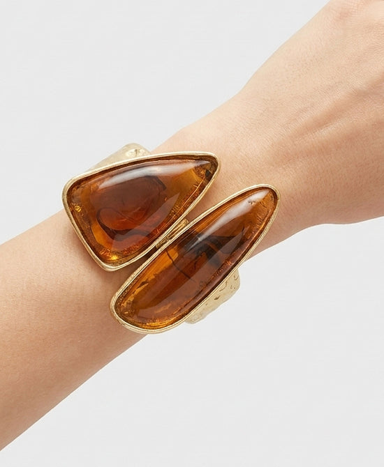 
Large Resin Textured Cuff Bracelet in BROWN/GOLD view 1