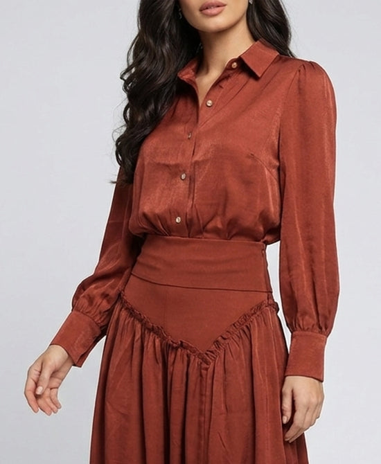 
Banded Waist Blouse in RUST view 1