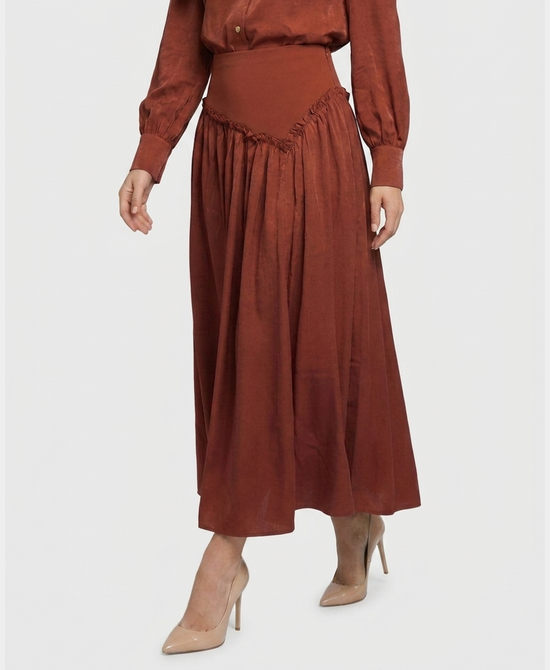 
Banded Waist Maxi Skirt in RUST view 1