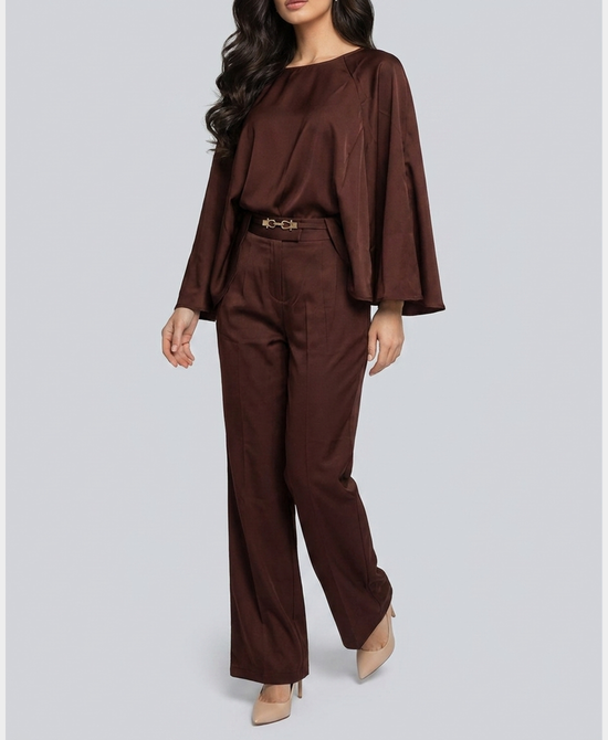 
Poncho Blouse & Pants - 2 Pc Set in BROWN view 2