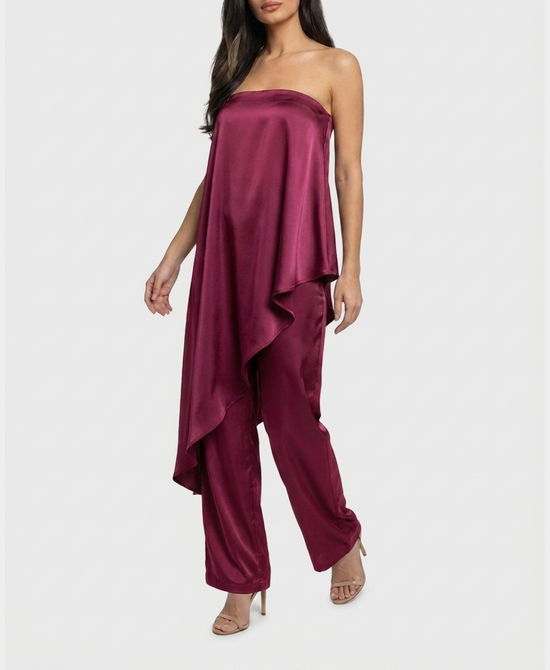 
Asymmetrical Strapless Top & Pants - 2 Pc Set in BERRY view 1