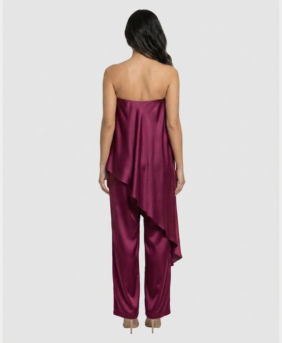 
Asymmetrical Strapless Top & Pants - 2 Pc Set in BERRY view 2