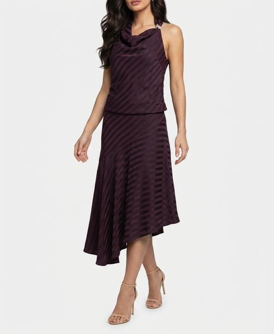 
Tonal Stripe Halter & Skirt Set - 2 Pc Set in PLUM view 1