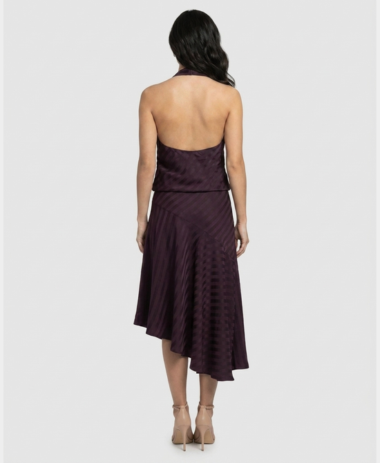 
Tonal Stripe Halter & Skirt Set - 2 Pc Set in PLUM view 2