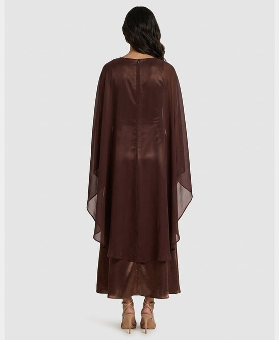 
Satin Slip Dress w/ Chiffon Overlay - 2 Pc Set in BROWN view 2