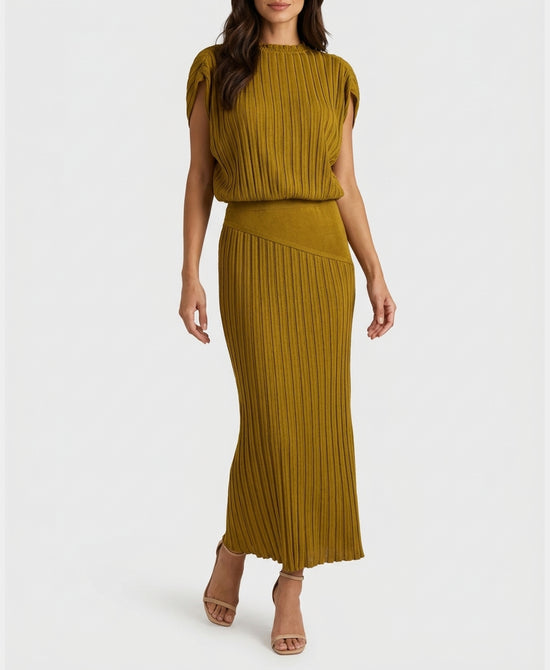 
Ribbed Top & Skirt - 2 Pc Set in DEEP CHARTREUSE view 1