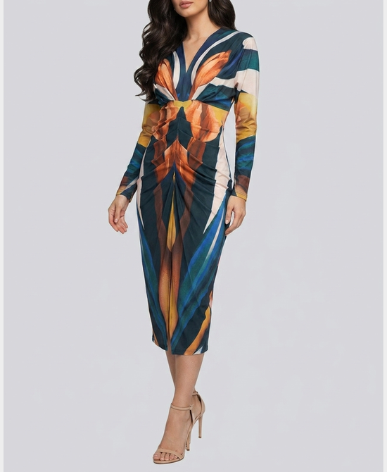 
Print Midi Dress in TEAL/BROWN view 1